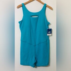 Joylab women’s one piece Bodysuit athletics back low cutout front keyhole blue.L
